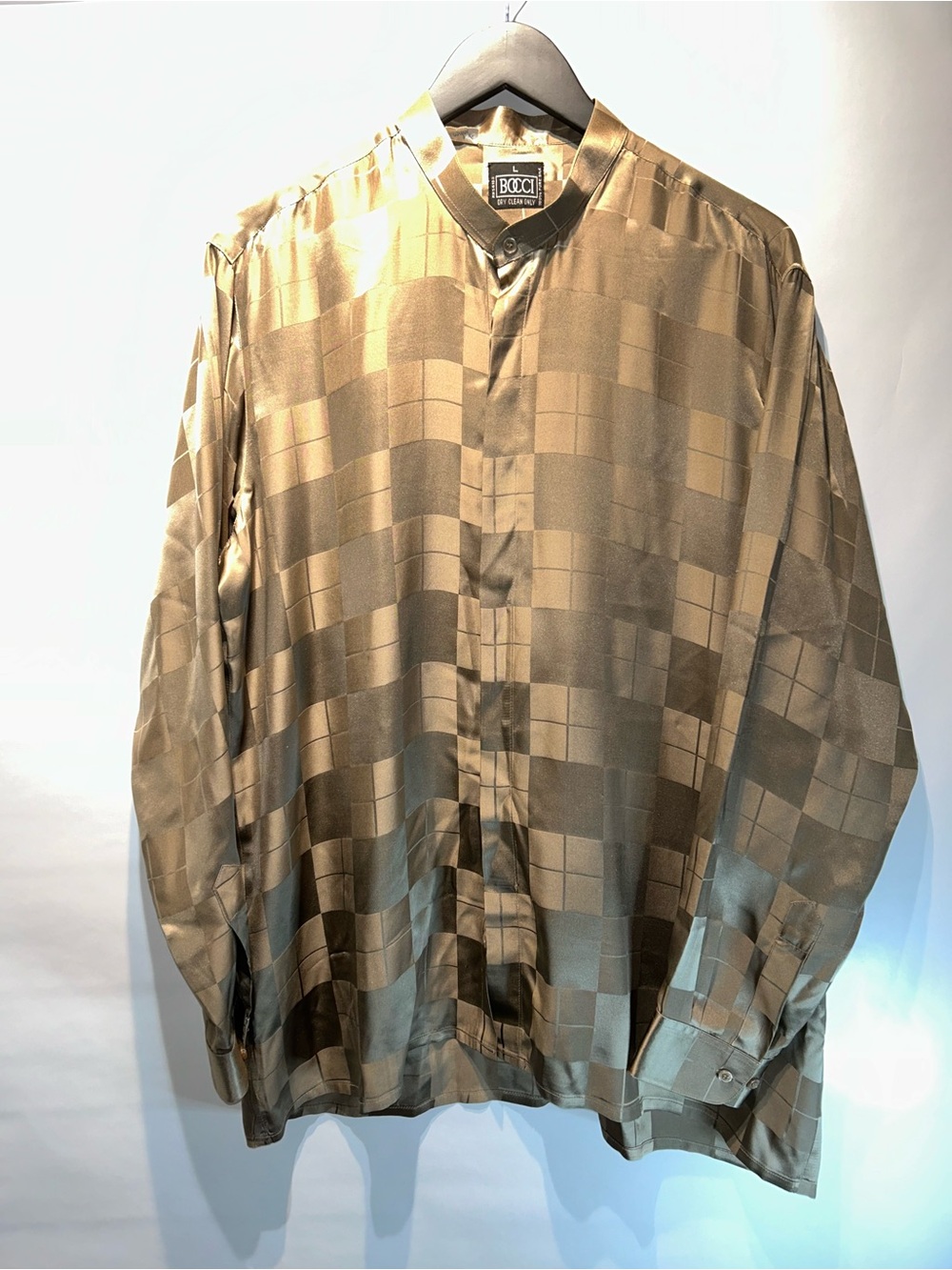 Vintage BOCCI 100% Silk Men’s L Brown Bronze Geometric Shirt